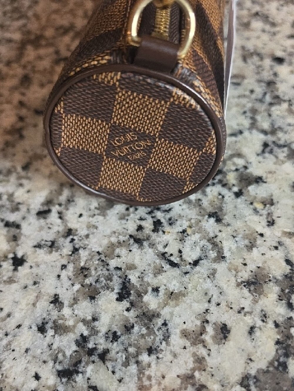Louis Vuitton Brown Damier Cylinder Wristlet Pouch with Gold Hardware - Picture 3 of 7